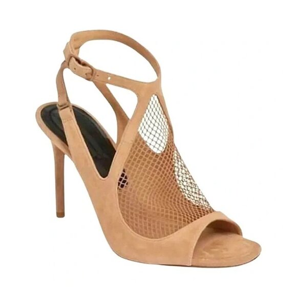 ALEXANDER WANG Piper Suede Fishnet Sandals in Nude - Picture 4 of 14